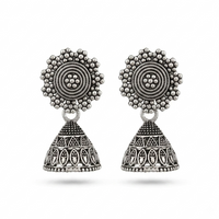 Urthn Oxidised Silver Plated Traditional Jhumki Earrings for Women(Pack Of 6)