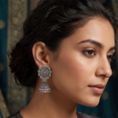 Urthn Oxidised Silver Plated Traditional Jhumki Earrings for Women(Pack Of 6)