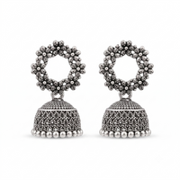 Urthn Oxidised Silver Plated Traditional Jhumki Earrings for Women(Pack Of 6)