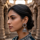 Urthn Oxidised Silver Plated Traditional Jhumki Earrings for Women(Pack Of 6)