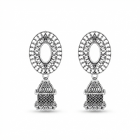 Urthn Oxidised Silver Plated Traditional Jhumki Earrings for Women(Pack Of 6)