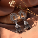 Urthn Oxidised Silver Plated Traditional Jhumki Earrings for Women