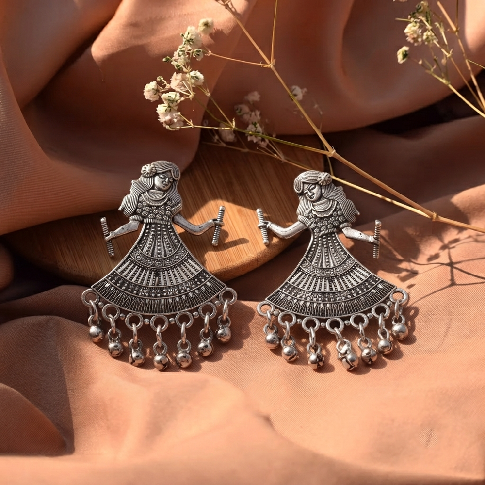Urthn Oxidised Silver Plated Traditional Jhumki Earrings for Women