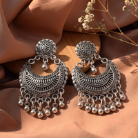 Urthn Oxidised Silver Plated Traditional Jhumki Earrings for Women