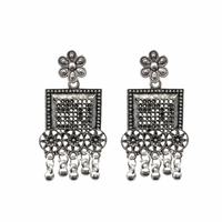 Urthn Oxidised Silver Plated Traditional Jhumki Earrings for Women(Pack Of 6)