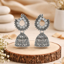 Urthn Oxidised Silver Plated Traditional Jhumki Earrings for Women(Pack Of 6)