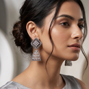 Urthn Oxidised Silver Plated Traditional Jhumki Earrings for Women