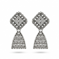 Urthn Oxidised Silver Plated Traditional Jhumki Earrings for Women(Pack Of 6)