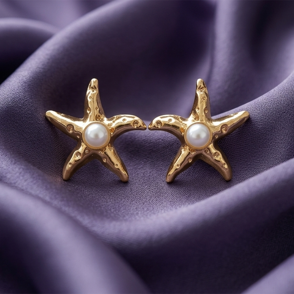 Urthn Gold Plated Stylish Starfish Earring for Women(Pack of 6)