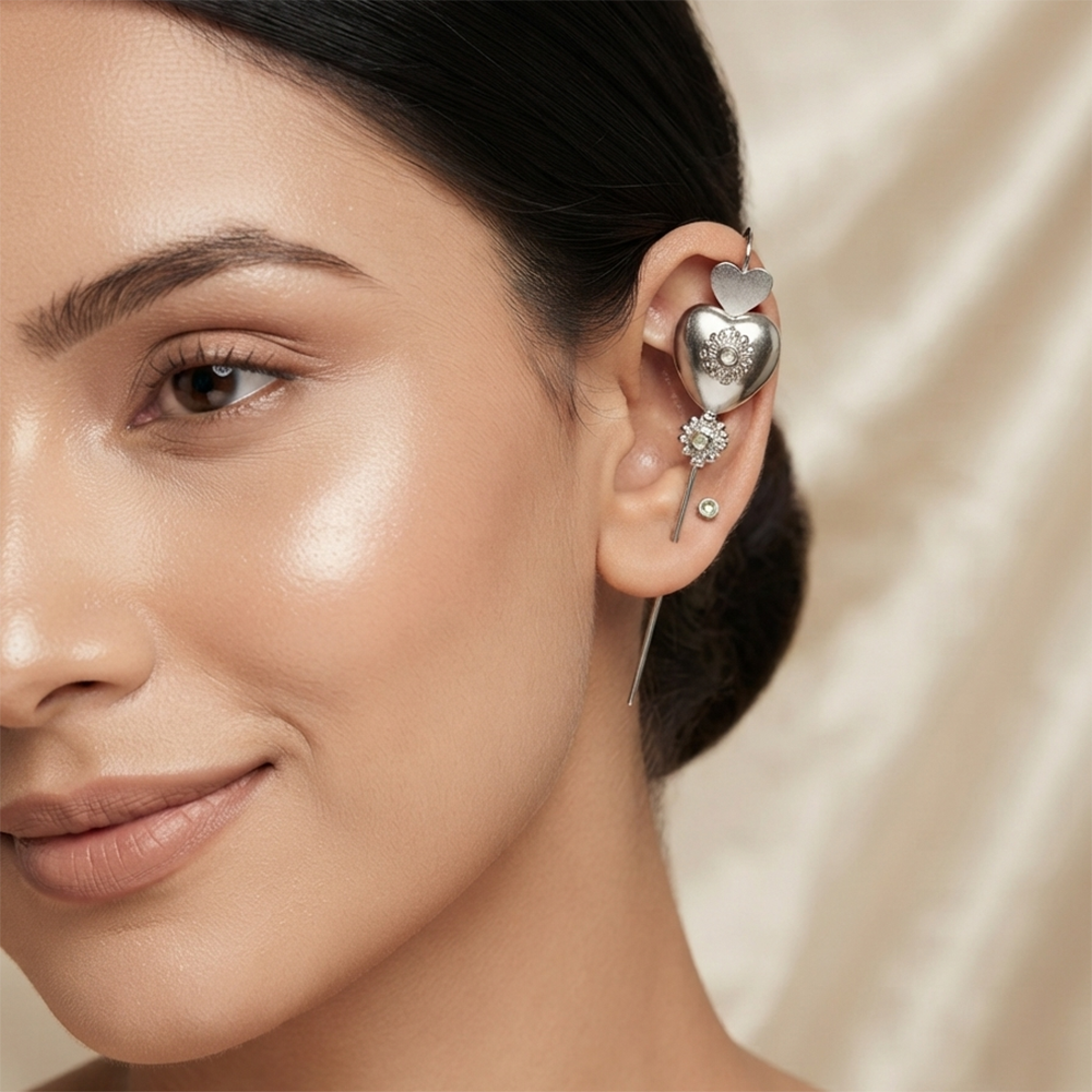 Urthn Oxidised Plated Heart Shape Ear cuff(Pack of 6)