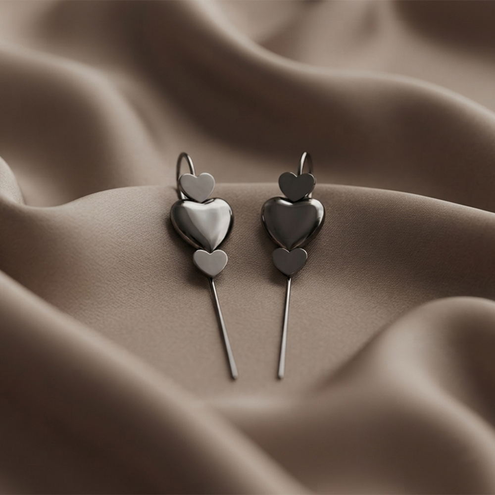Urthn Black Plated Heart Shape Ear cuff(Pack of 6)