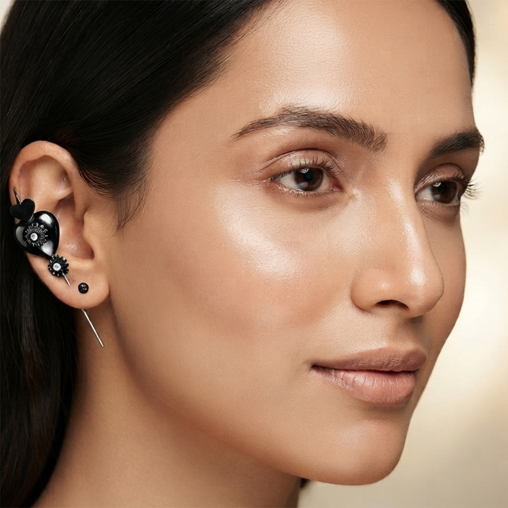 Urthn Black Plated Heart Shape Ear cuff(Pack of 6)