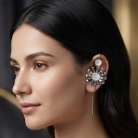 Urthn Black Plated Floral Ear cuff(Pack of 6)