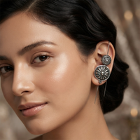 Urthn Black Plated Round Ear cuff(Pack of 6)