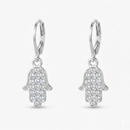 Urthn Silver Plated Austrian Stone Hamsa Shape Hoop Earrings for Women(Pack Of 6)