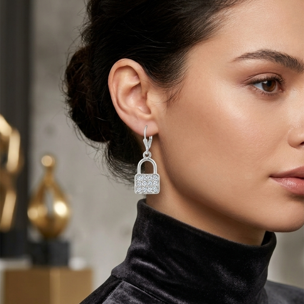 Urthn Silver Plated Austrian Stone Lock Shape Hoop Earrings for Women(Pack Of 6)