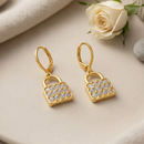 Urthn Gold Plated Austrian stone Lock Shape Hoop Earrings for Women