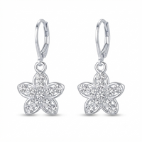 Urthn Silver Plated Austrian Stone Floral Shape Hoop Earrings for Women(Pack Of 6)