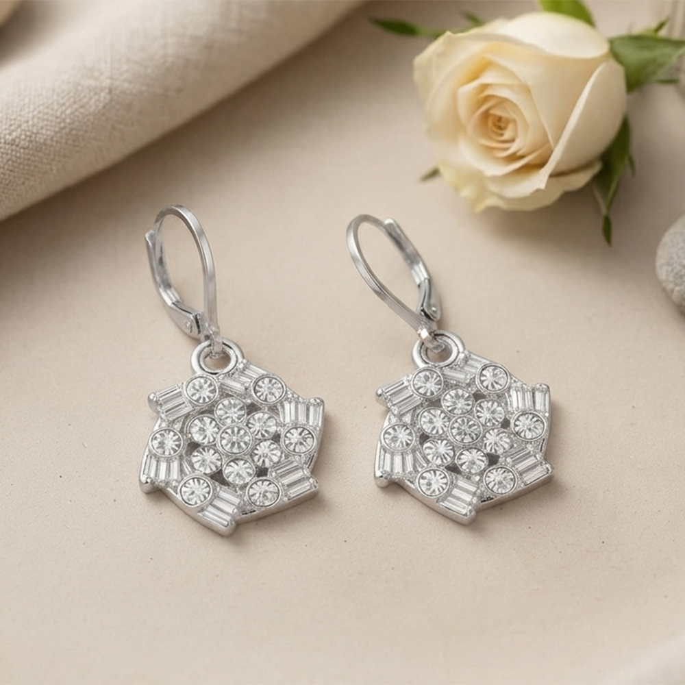 Urthn Silver Plated Austrian Stone Floral Shape Hoop Earrings for Women