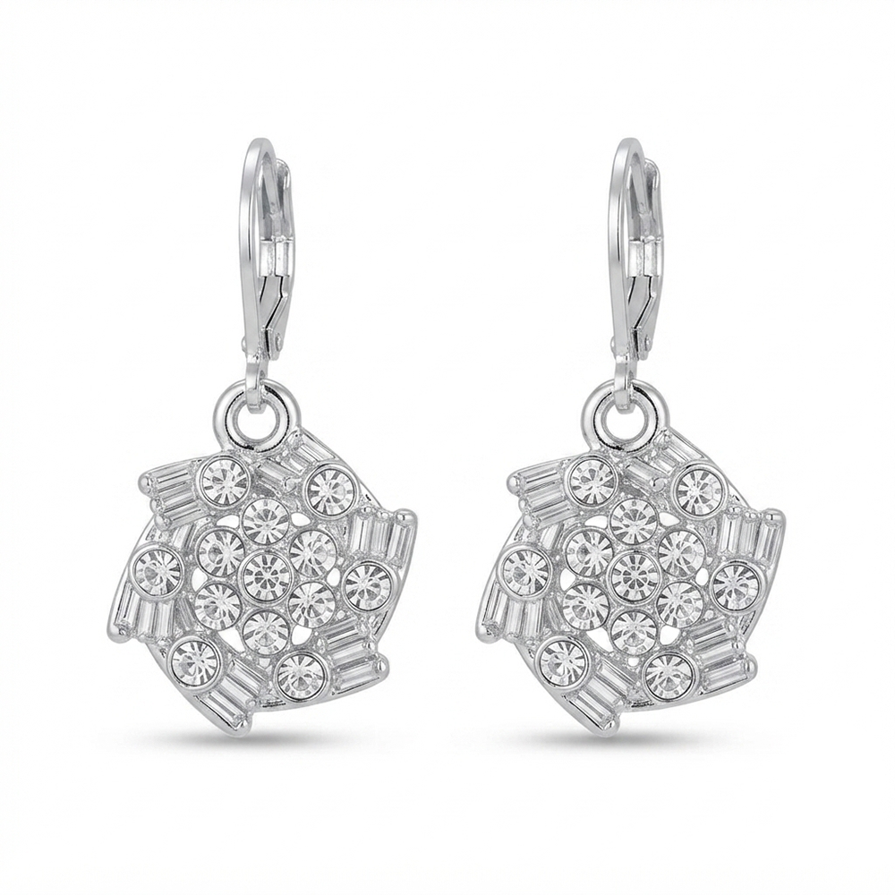 Urthn Silver Plated Austrian Stone Floral Shape Hoop Earrings for Women(Pack Of 6)