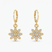 Urthn Gold Plated Austrian Stone Floral Shape Hoop Earrings for Women(Pack Of 6)