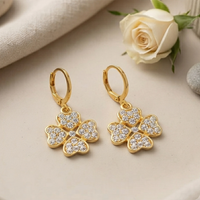 Urthn Gold Plated Austrian Stone Floral Shape Hoop Earrings for Women(Pack Of 6)