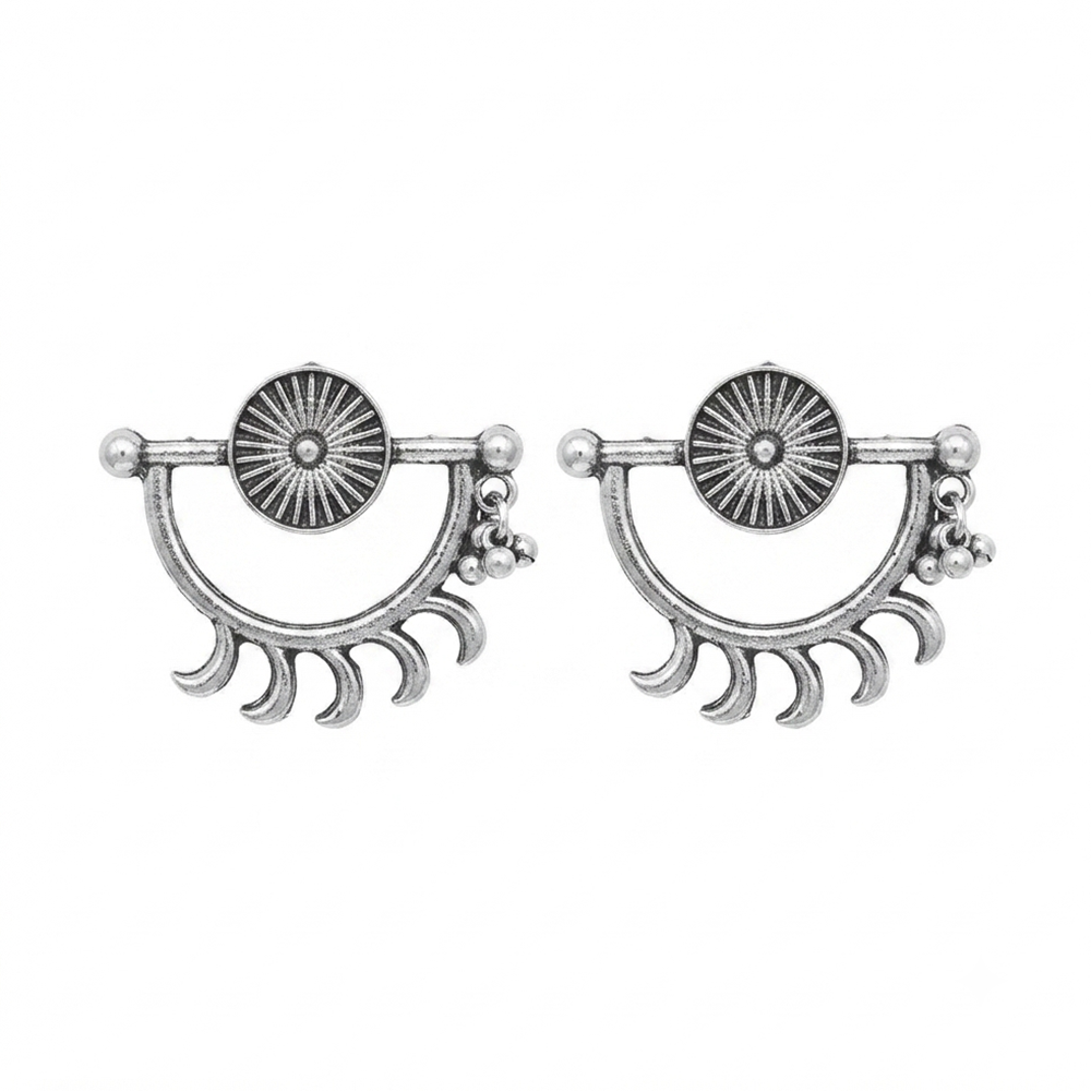 Urthn Oxidised Silver Sunburst Stud Earrings for Women(Pack of 6 )