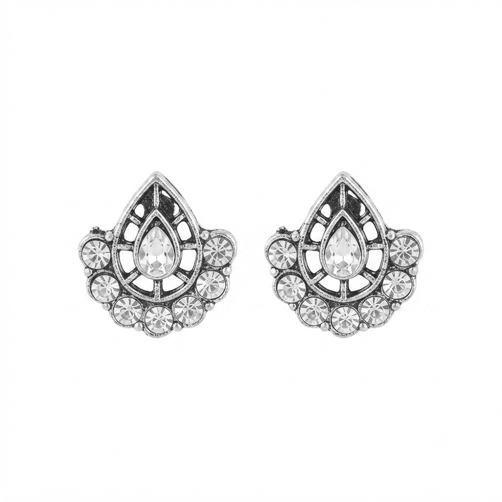 Urthn Silver Plated Austrian Stone Stud Earrings (Pack of 6 )