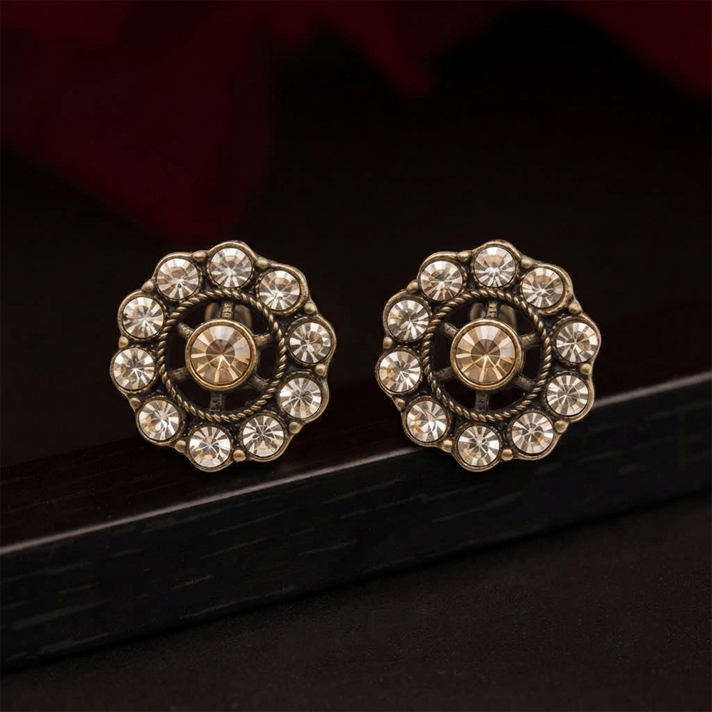 Urthn Antique Gold Plated Crystal Stud Earrings 