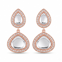 Urthn Rose Gold Plated Kundan And Austrian Stone Dangler Earrings(Pack of 6 )