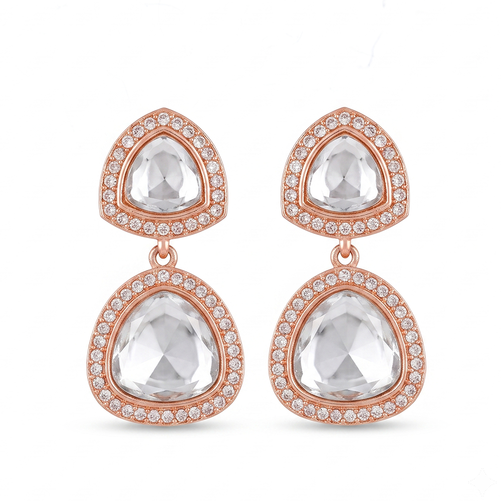 Urthn Rose Gold Plated Kundan And Austrian Stone Dangler Earrings(Pack of 6 )