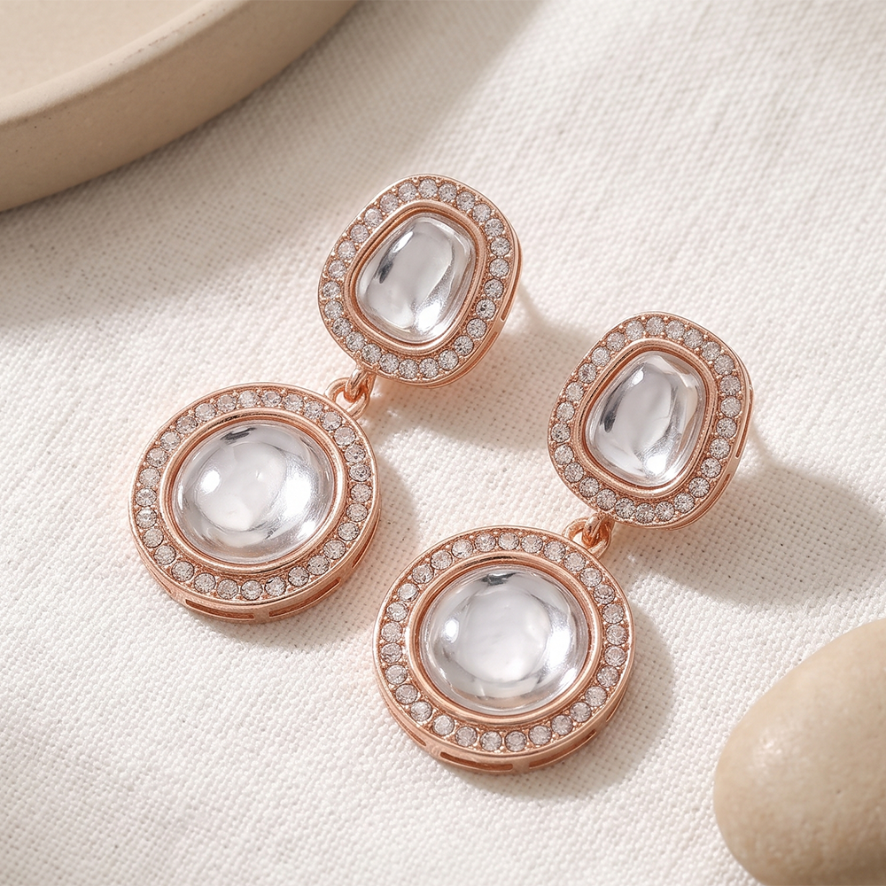 Urthn Rose Gold Plated Kundan And Austrian Stone Dangler Earrings
