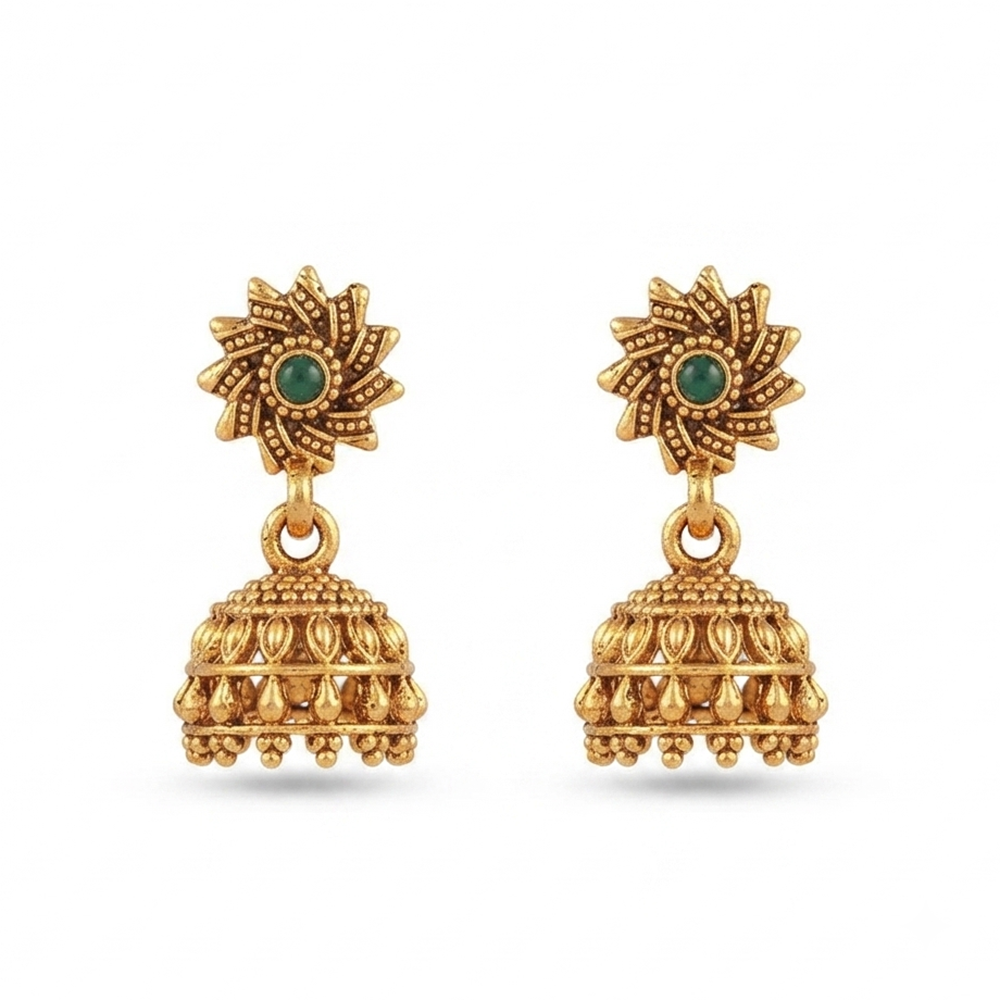 Urthn Antique Gold Plated Temple Jhumki Earrings(Pack of 6 )