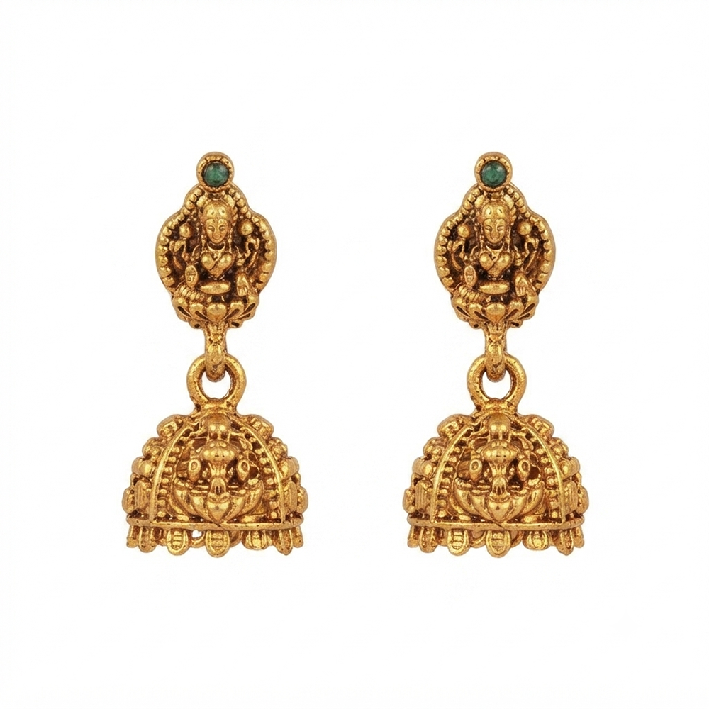 Urthn Antique Gold Plated Temple Jhumki Earrings(Pack of 6 )