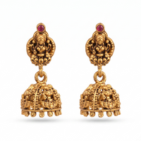 Urthn Antique Gold Plated Temple Jhumki Earrings(Pack of 6 )
