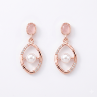 Urthn Rose Gold Plated Monalisa Stone Dangler Earrings(Pack of 6 )
