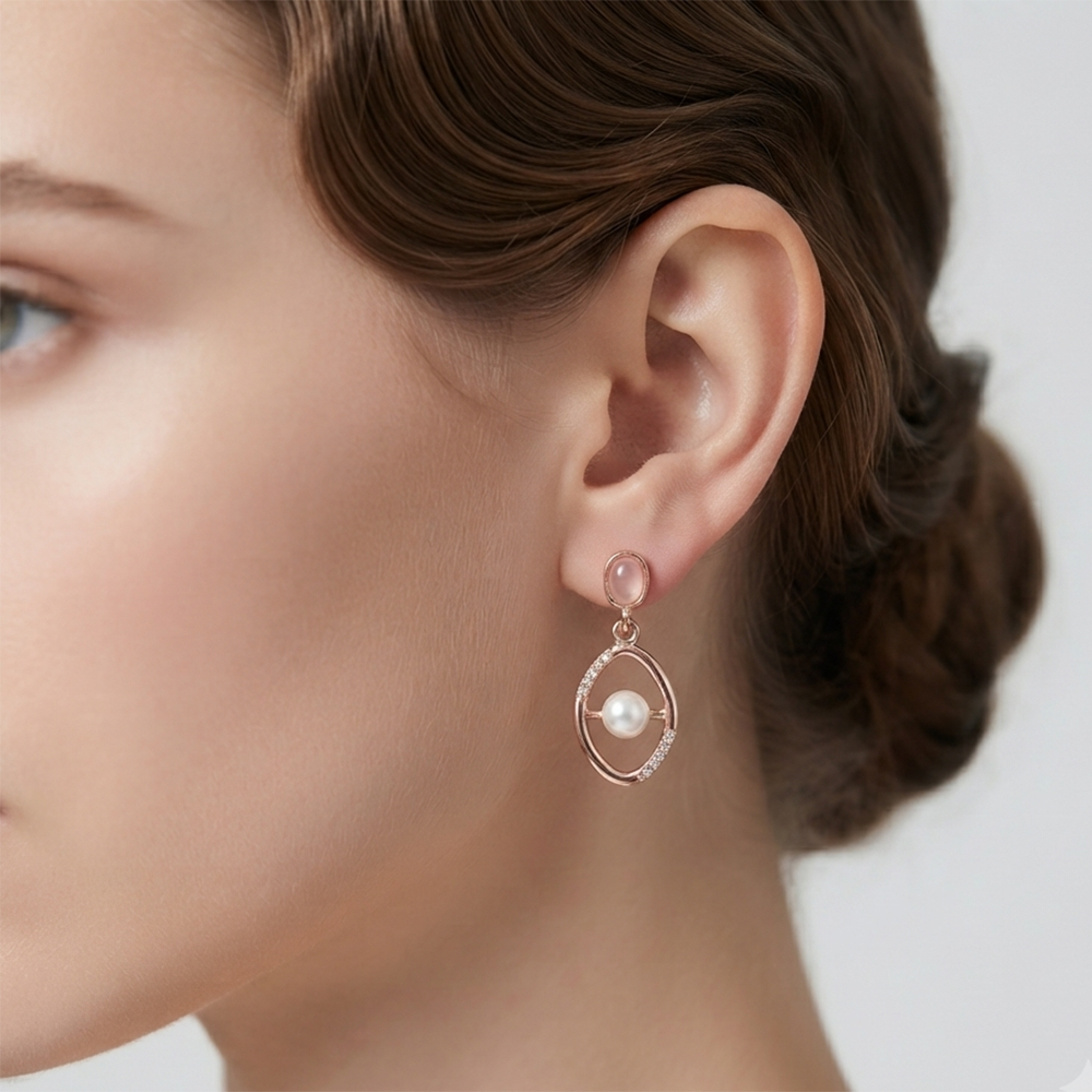 Urthn Rose Gold Plated Monalisa Stone Dangler Earrings(Pack of 6 )