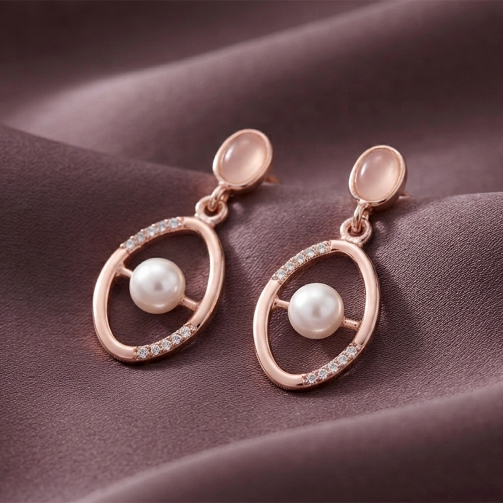 Urthn Rose Gold Plated Monalisa Stone Dangler Earrings