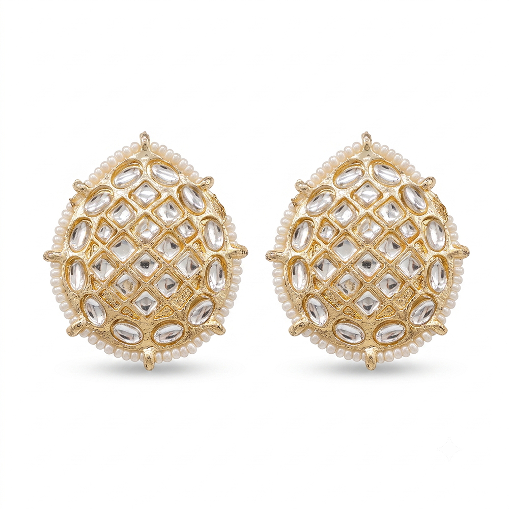 Urthn Gold Plated Kundan Stud Earrings(Pack of 6 )