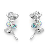 Urthn Silver Plated Rose Design Stud Earrings(Pack of 6 )