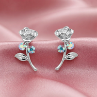 Urthn Silver Plated Rose Design Stud Earrings
