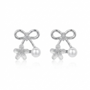 Urthn Korean Style Silver Plated Flower & Pearl Stud Earrings (Pack of 6 )