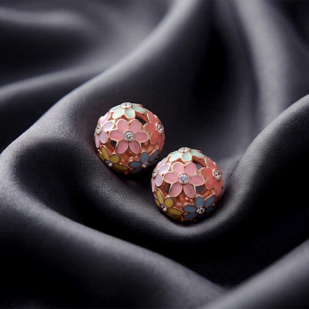 Urthn Rose Gold Plated Enamel Stud Earrings 