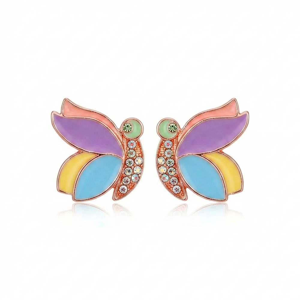 Urthn Rose Gold Plated Butterfly Enamel Stud Earrings (Pack of 6 )