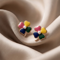 Urthn Rose Gold Plated Floral Enamel Stud Earrings 