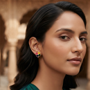 Urthn Rose Gold Plated Floral Enamel Stud Earrings (Pack of 6 )