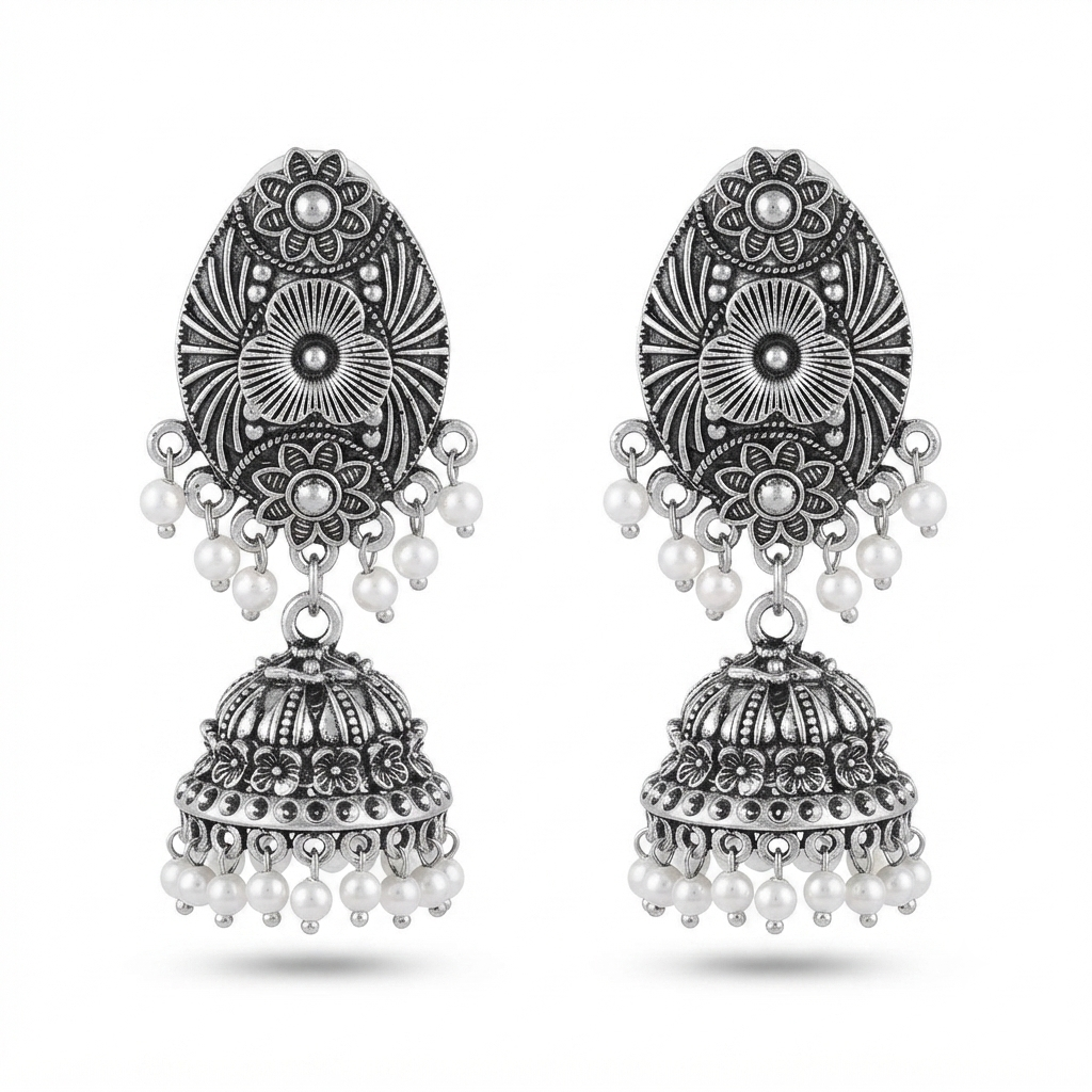 Urthn Lightweight Oxidised Jhumki Earrings for women(Pack of 3)