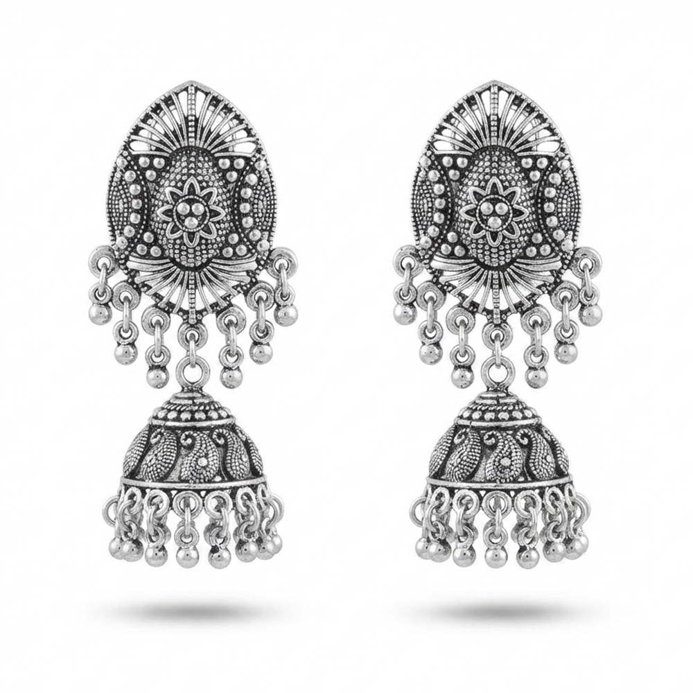 Urthn Lightweight Oxidised Jhumki Earrings for women(Pack of 3)