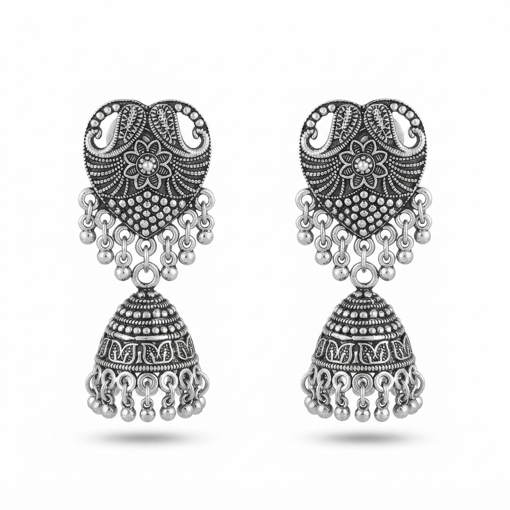Urthn Lightweight Oxidised Jhumki Earrings for women(Pack of 3)