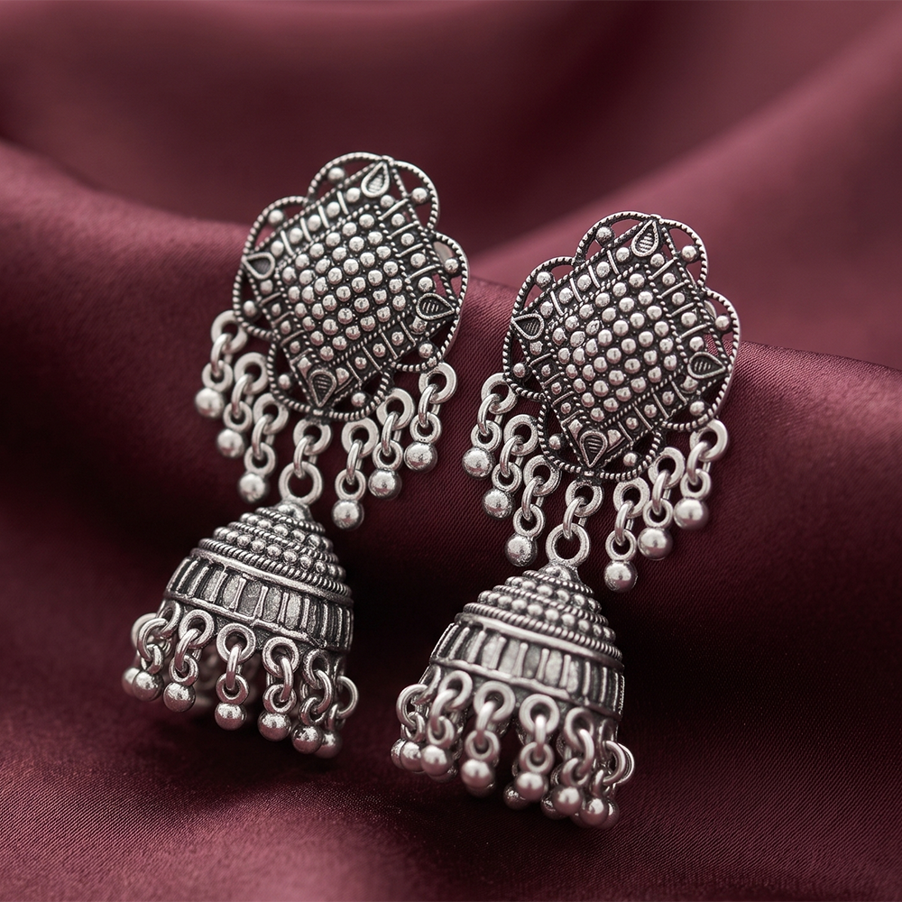 Urthn Lightweight Oxidised Jhumki Earrings for women